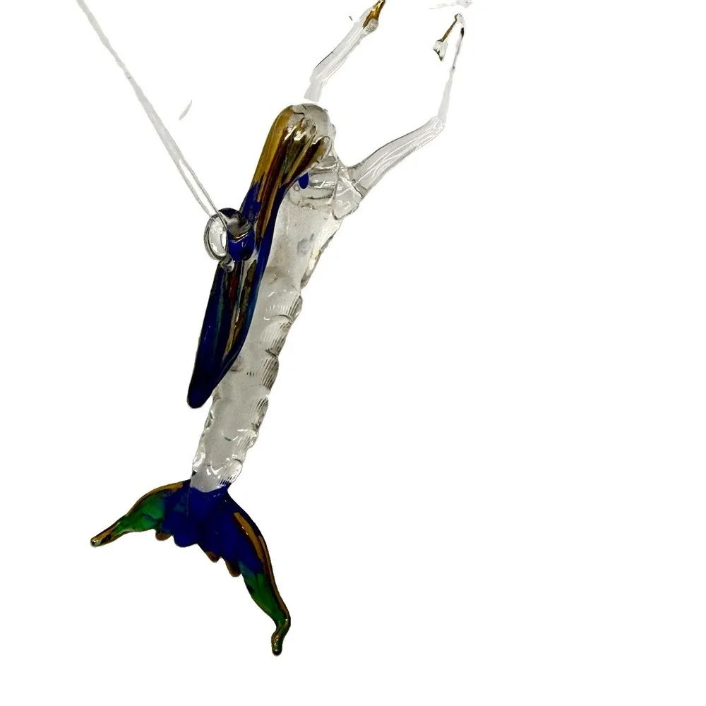 Hand Blown Glass Mermaid Ornament Blue Green Gold Coastal Fantasy Decor 5